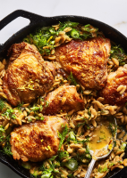 One-Skillet Chicken with Buttery Orzo Recipe | Bon Appétit image