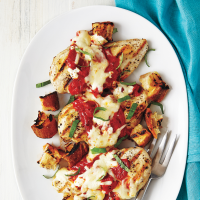 Grilled Chicken Parm with Croutons Recipe | MyRecipes image