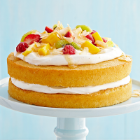 Coconut Cream & Fruit-Topped Vanilla Cake Recipe | EatingWell image