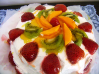 Vanilla cake with whipped cream and fresh fruit frosting ... image