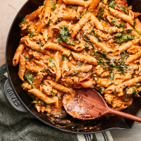 One-Skillet Ground Chicken Pasta Recipe | EatingWell image