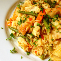 Chicken and Brown Rice Skillet Recipe | MyRecipes image