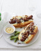 Hot dogs with sauerkraut and crispy fried onions recipe ... image