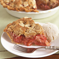 Strawberry-Rhubarb Crumble Pie Recipe | MyRecipes image