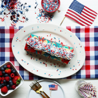 Red, White, And Blue Tie Dye Swiss Roll Cake Recipe by Tasty image