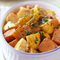 Roasted sweet potatoes and squash with brown sugar and ... image