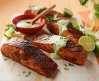 Grilled Spicy Salmon with Creamy Cilantro Sauce Recipe ... image