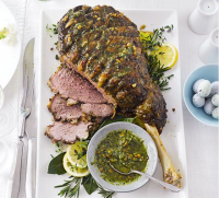 Roast leg of lamb with basil & mint pesto recipe | BBC ... image
