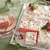 Strawberries-and-Cream Sheet Cake Recipe | MyRecipes image