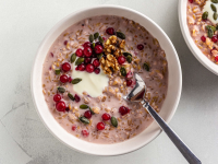 Overnight Oat Groats Porridge with Redcurrants | Foodaciously image
