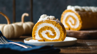 Pumpkin Roll with Cinnamon Whipped Cream - Baking Therapy image