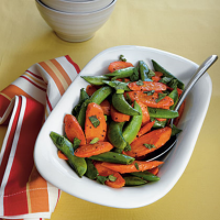 Roasted Carrots and Snap Peas Recipe | MyRecipes image
