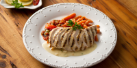 Grilled Chicken with Roasted Garlic Veloute Sauce Recipe image