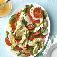 Artichoke Caprese Platter Recipe: How to Make It - Taste of Home: Find Recipes, Appetizers, Desserts, Holiday Recipes & Healthy Cooking Tips image