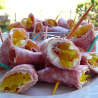 Salami, Cream Cheese, and Pepperoncini Roll-Ups Recipe ... image