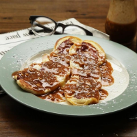 Bacon Pancake Strips with Maple-Peanut Butter Sauce Recipe ... image