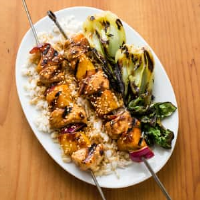 Teriyaki Chicken Kebabs with Grilled Bok Choy | Cook's Country image