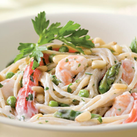 Creamy Garlic Pasta with Shrimp & Vegetables Recipe ... image