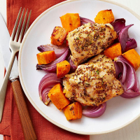 Sheet-Pan Roast Chicken & Sweet Potatoes Recipe | EatingWell image