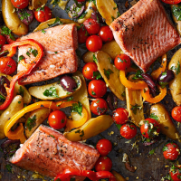 Greek Roasted Fish with Vegetables Recipe | EatingWell image