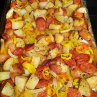 Oven-Roasted Sausages, Potatoes, and Peppers - MyRecipes image