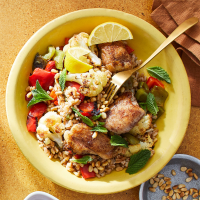 Grilled Chicken with Farro & Roasted Cauliflower Recipe ... image
