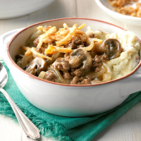Beef and Mushrooms with Smashed Potatoes Recipe: How to ... image