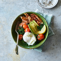 Egg-and-prosciutto breakfast bowls with tender greens ... image
