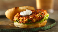 Salmon Burgers with Sour Cream-Dill Sauce Recipe ... image