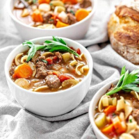 Vegetable Beef and Noodle Soup Recipe | Good Life Eats image