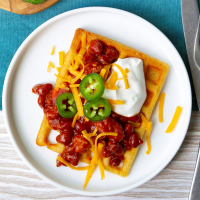 Chili-Topped Cornbread Waffles Recipe: How to Make It image