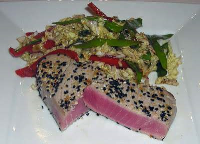 Seared tuna steaks with asian coleslaw and wasabi aioli ... image