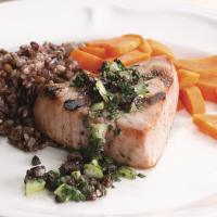 Grilled Tuna with Olive Relish Recipe | EatingWell image