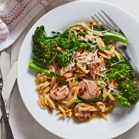 Broccolini, Chicken Sausage & Orzo Skillet Recipe | EatingWell image