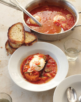 Tomato Soup with Poached Eggs Recipe | Martha Stewart image