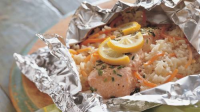 Grilled Salmon and Rice Foil Packs Recipe - BettyCrocker.com image