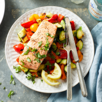 Simple Grilled Salmon & Vegetables Recipe | EatingWell image