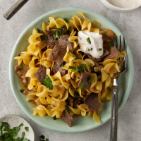Quick Beef and Noodles Recipe: How to Make It - Taste of Home: Find Recipes, Appetizers, Desserts, Holiday Recipes & Healthy Cooking Tips image