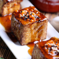 Glazed Tofu with Fiery Sriracha Pearls - Recipes for the ... image