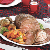 Sirloin Tip Roast with Carrots & Baby Red Potatoes Recipe | MyRecipes image