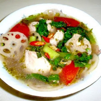 Hot Sour Chicken Soup with Lotus Shoots - Cambodian Recipes image