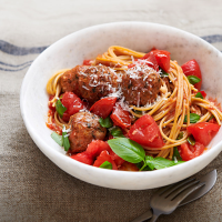 Spaghetti & Chicken Meatballs with No-Cook Tomato Sauce ... image
