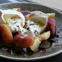 Peaches with Burrata, Basil, and Raspberry Balsamic Syrup ... image