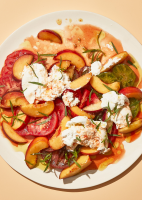 Peaches and Tomatoes with Burrata and Hot Sauce Recipe ... image
