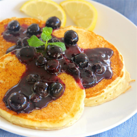 Lemon Ricotta Pancakes with Blueberry Sauce Recipe ... image