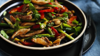 Stir-fried chicken and asparagus Recipe | Good Food image