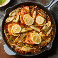 One-Skillet Salmon with Fennel & Sun-Dried Tomato Couscou… image