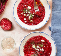 Beetroot risotto with feta recipe | BBC Good Food image