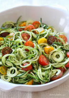 Raw Spiralized Zucchini Noodles with Tomatoes and Pesto ... image