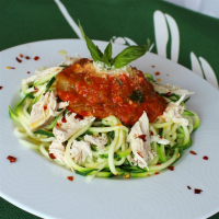 Zucchini Pasta with Roasted Red Pepper Sauce and Chicken ... image